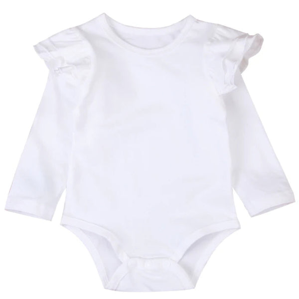 Baby Girl Long Sleeve Flutter Romper White