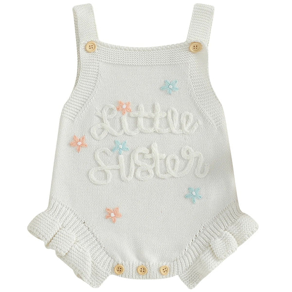 Little Sister Frill Knit Romper white
